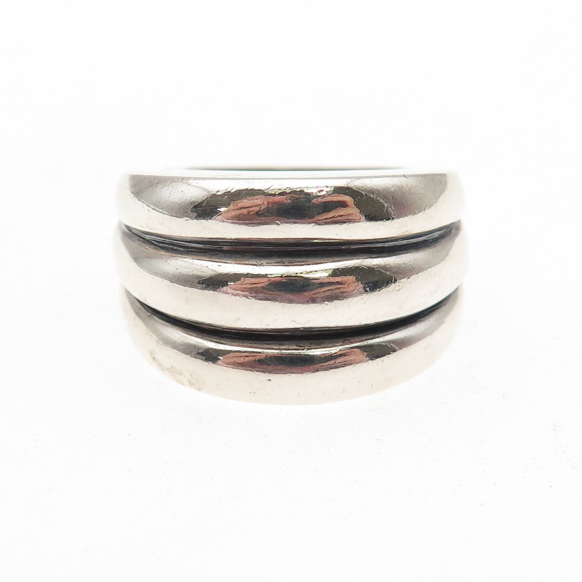 925 Sterling Silver Vintage Spain Modernist Ribbed Oxidized Ring Size 6