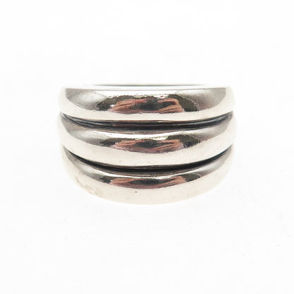 925 Sterling Silver Vintage Spain Modernist Ribbed Oxidized Ring Size 6