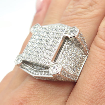 925 Sterling Silver Pave C Z Domed Ring Size 8.5