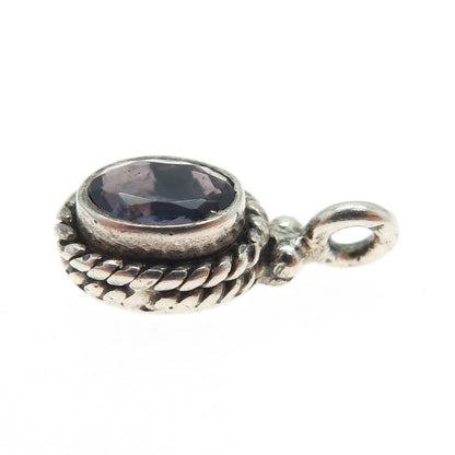 925 Sterling Silver Vintage Real Oval-Cut Iolite Roped Minimalist Pendant