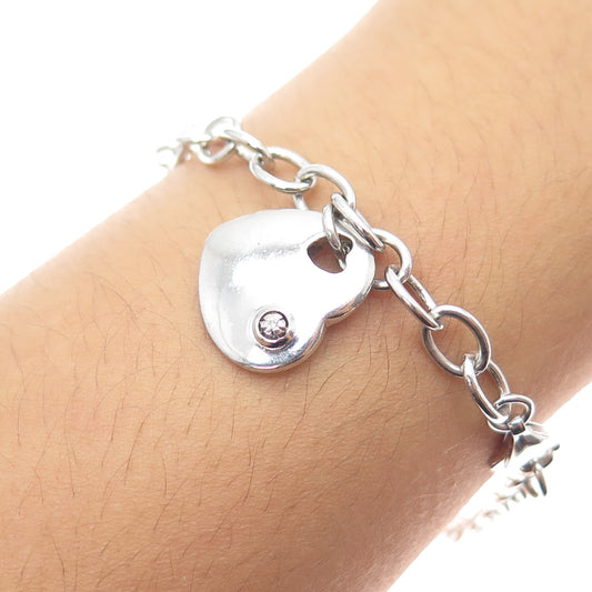 925 Sterling Silver Real Diamond I Love My Westie Heart Dangle Charm Bracelet 8"