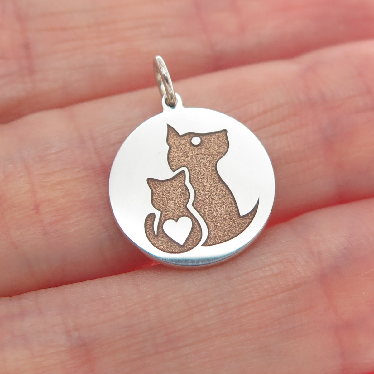 925 Sterling Silver Brown Enamel Dog & Cat Friendship Minimalist Charm Pendant