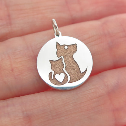 925 Sterling Silver Brown Enamel Dog & Cat Friendship Minimalist Charm Pendant