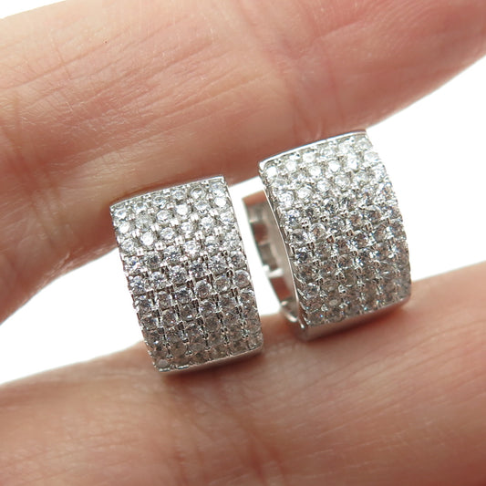 925 Sterling Silver Round-Cut C Z Sparkle Hoop Earrings