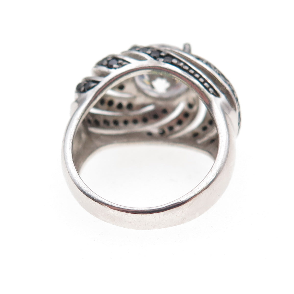 925 Sterling Silver Real Round-Cut Black Spinel & C Z Ring Size 6