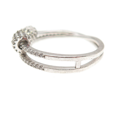 925 Sterling Silver Round-Cut C Z Movable Beads 2-Row Ring Size 7.5