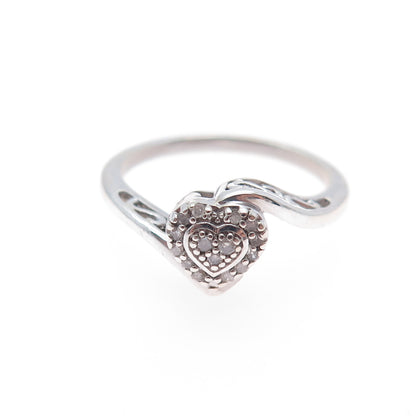 JASANI DESIGNS 925 Sterling Silver Real Diamond Heart Bypass Ring Size 6.75