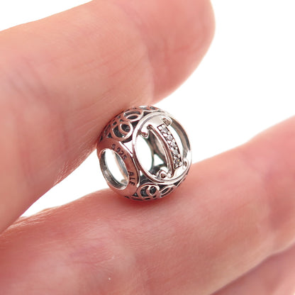 Pandora 925 Sterling Silver C Z Letter I Initial Slide Bead Charm