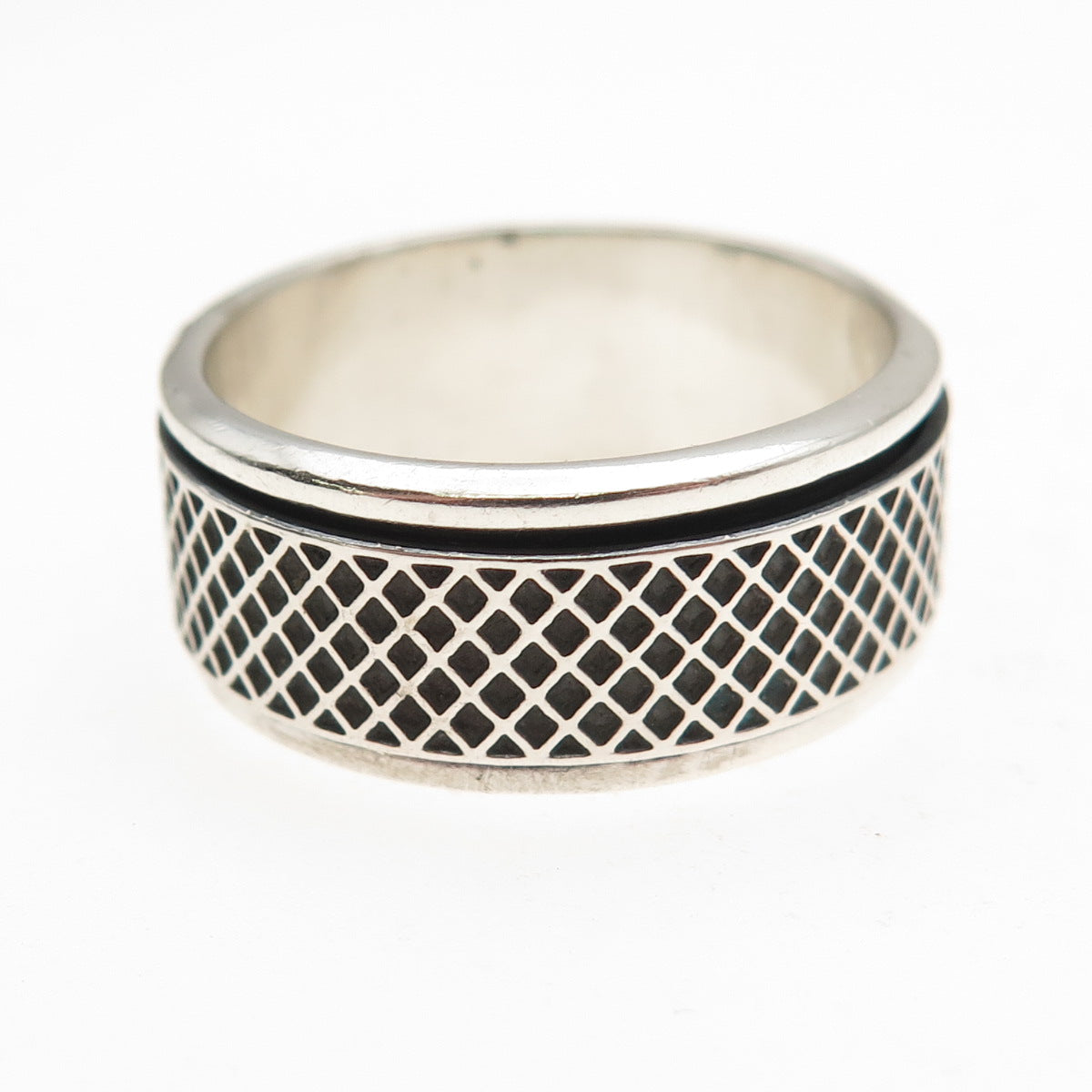 925 Sterling Silver Vintage Mesh Oxidized Rotating Band Ring Size 11.25