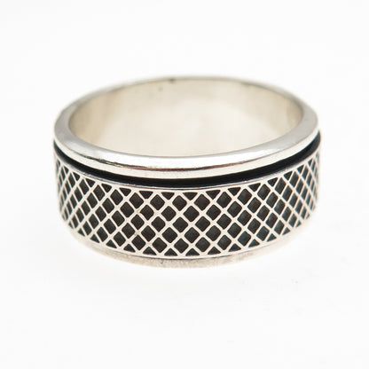 925 Sterling Silver Vintage Mesh Oxidized Rotating Band Ring Size 11.25