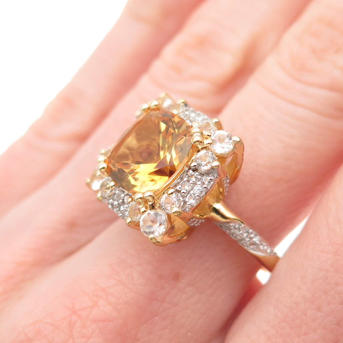 Chuck Clemency Sterling Silver Gold Plated Real Citrine White Topaz Ring Size 7