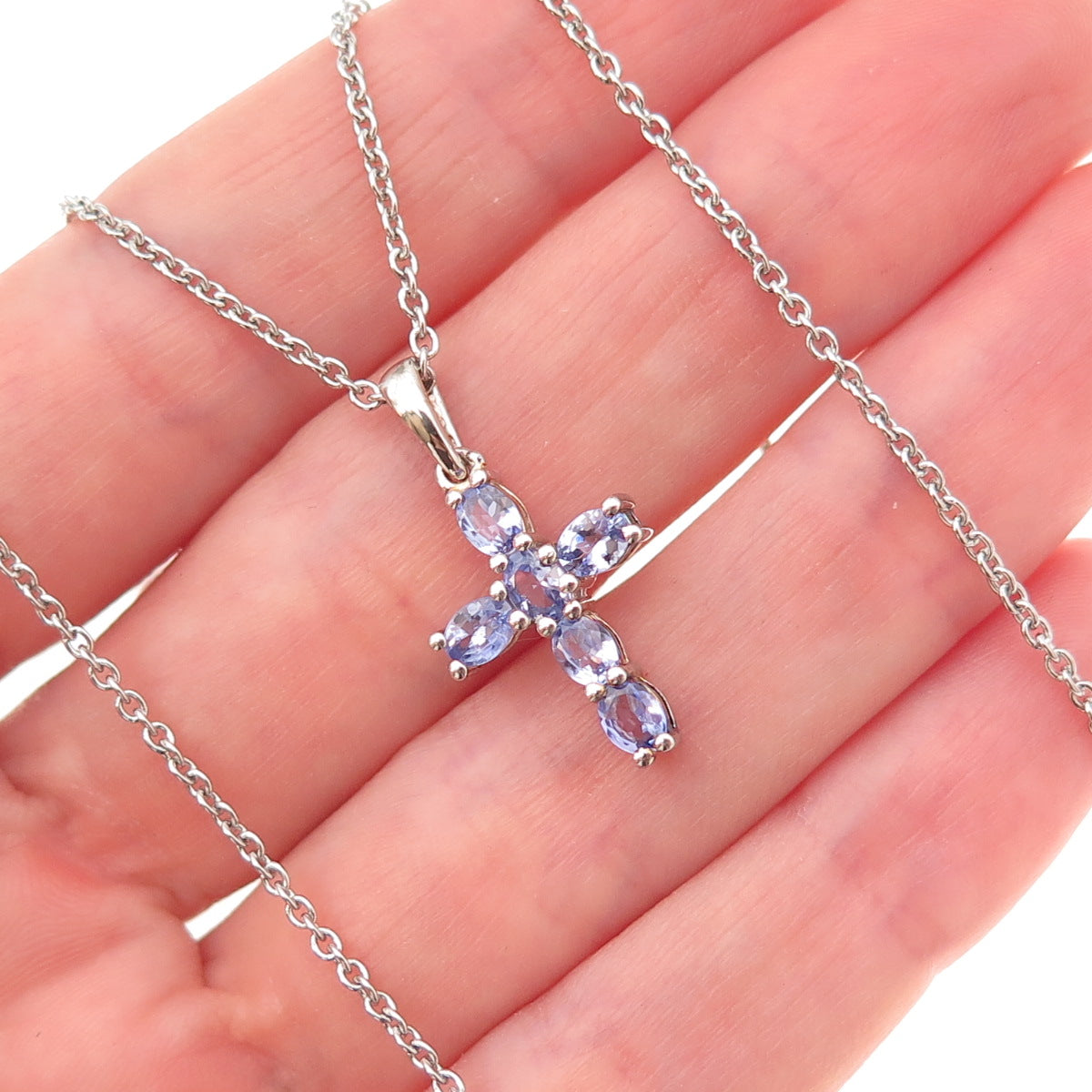 Chuck Clemency 925 Sterling Silver Real Tanzanite Cross Cable Chain Necklace 20"
