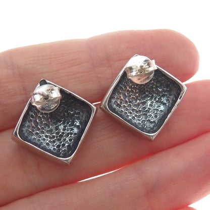925 Sterling Silver Vintage Floral Roped Bezel Oxidized Stud Earrings