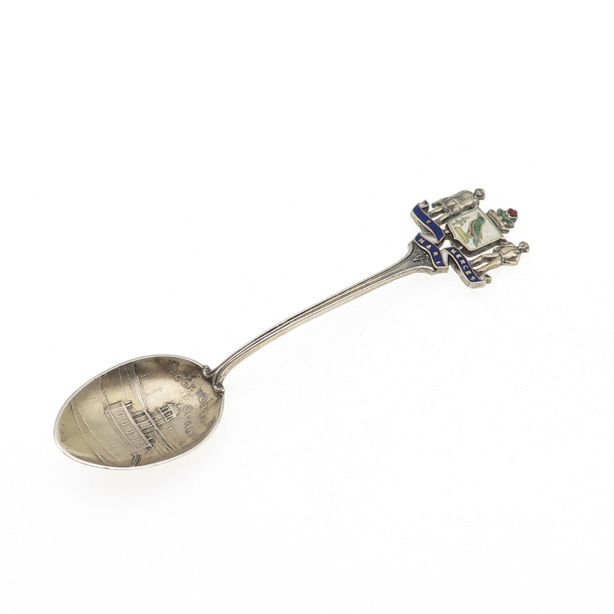 925 Sterling Antique Art Deco Canada Enamel Halifax Clock Tower Coffee Spoon