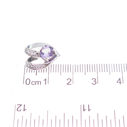 925 Sterling Silver Real Amethyst & C Z Heart Minimalist Charm Pendant