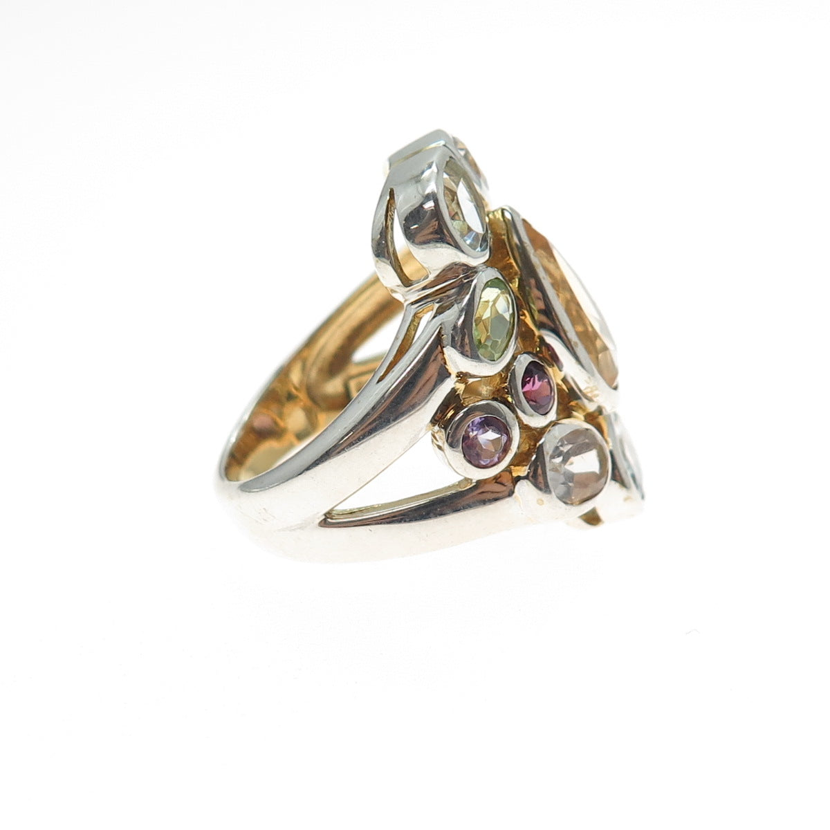 FADI Sterling Vintage Real Topaz Peridot Garnet Amethyst Citrine Ring Size 7.25