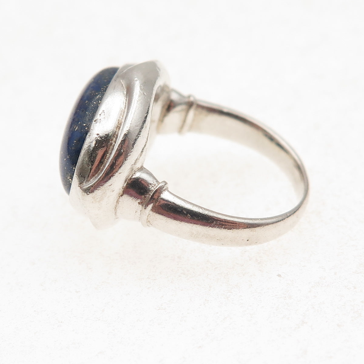 925 Sterling Silver Vintage Real Lapis Modernist Oxidized Ring Size 6