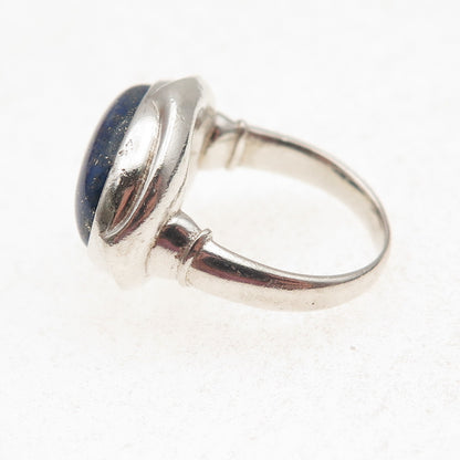 925 Sterling Silver Vintage Real Lapis Modernist Oxidized Ring Size 6