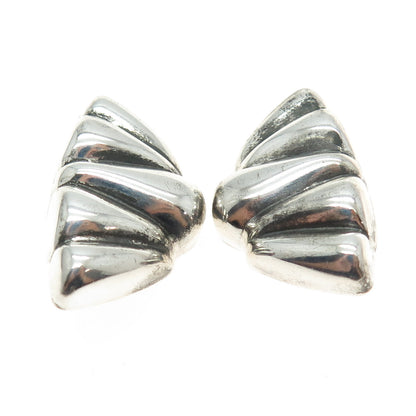 925 Sterling Silver Vintage Italy Modernist Puffy Clip On Earrings