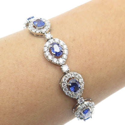 925 Sterling Silver Blue & White C Z Teardrop Link Bracelet 7.25"