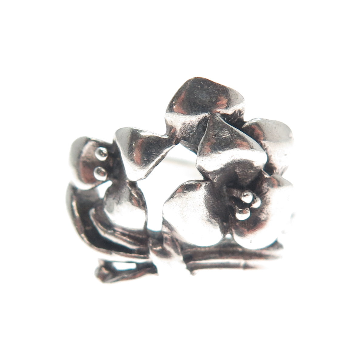 925 Sterling Silver Vintage Flower Oxidized Ring Size 8