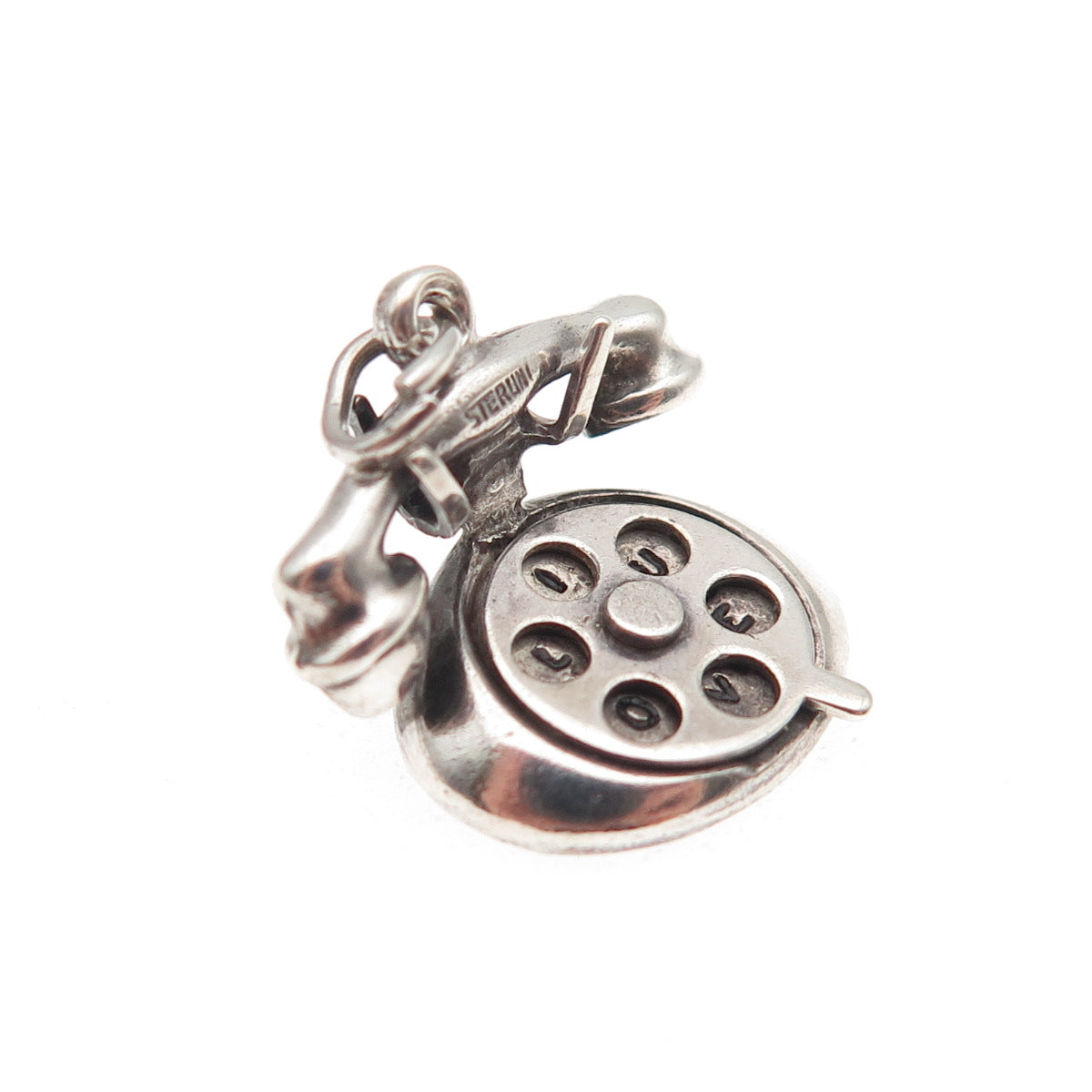 925 Sterling Silver Antique Art Deco I Love You Rotary Phone 3D Mini Pendant