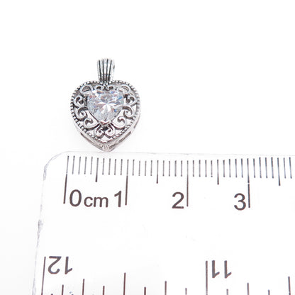 925 Sterling Silver Vintage C Z Ornate Heart Mini Charm Pendant
