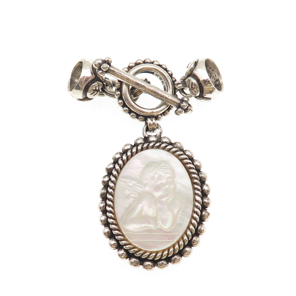 Stephen Dweck Sterling Silver Vintage Real MOP Cherub Cameo Charm Toggle Lock