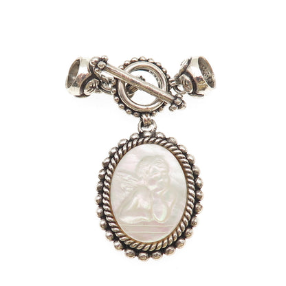 Stephen Dweck Sterling Silver Vintage Real MOP Cherub Cameo Charm Toggle Lock