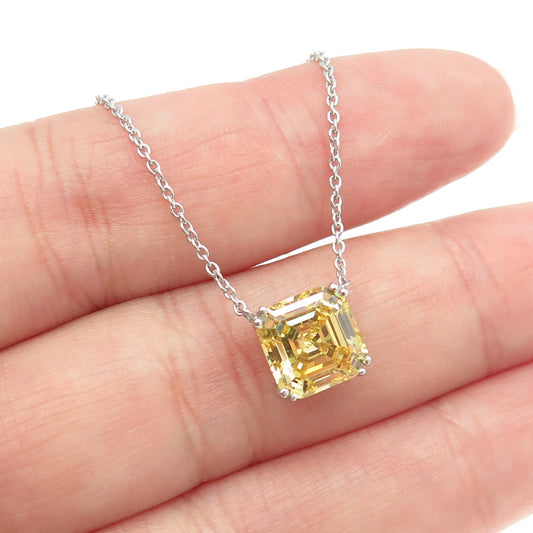 925 Sterling Silver Cushion-Cut Shaped Lemon C Z Rolo Chain Necklace 18"