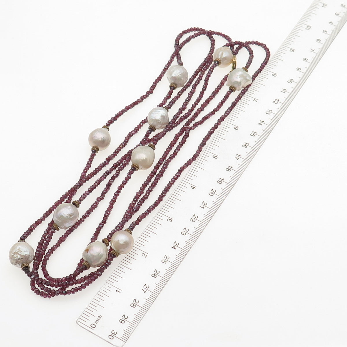 925 Sterling Gold Plated Vintage Real Baroque Pearl & Crystal Belly Necklace 72"