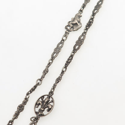 800 Silver Antique Art Deco European Floral Chain Necklace 36" (repair needed)