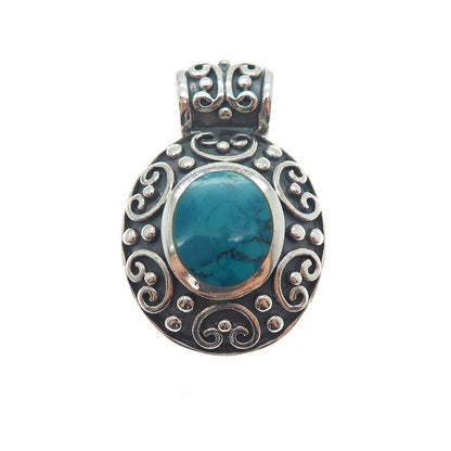 CHAPAL ZENRAY Sterling Silver Vintage Real Bisbee Turquoise Ornate Charm Pendant