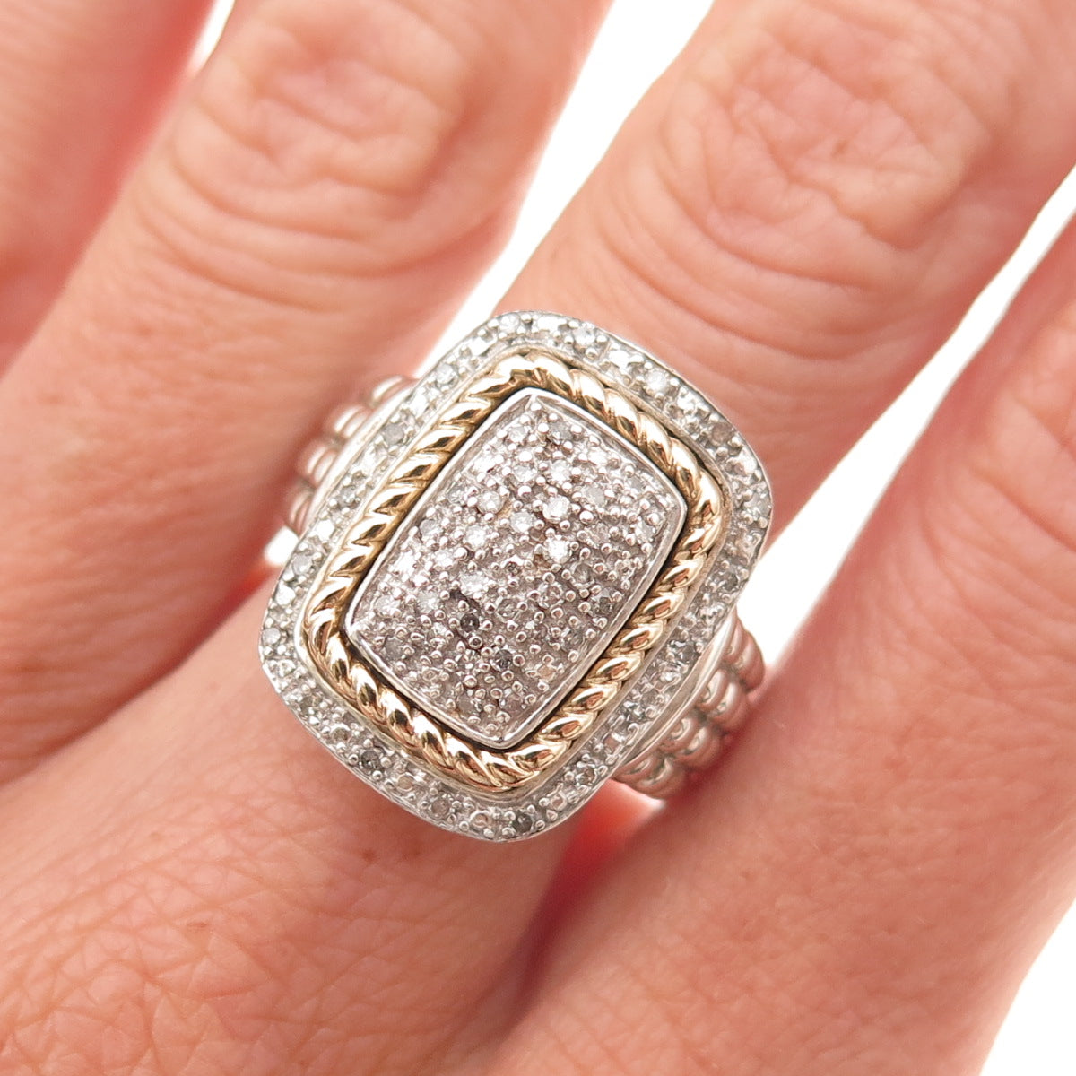 Town & Country 925 Sterling Silver 14K Gold Real Round-Cut Diamond Ring Size 7