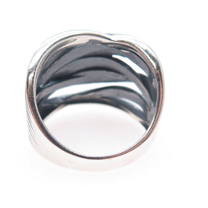 925 Sterling Silver Vintage Modernist Crisscross Oxidized Ring Size 10