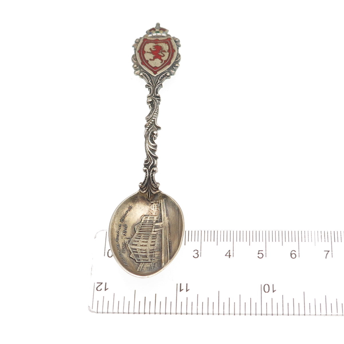 925 Sterling Antique 1901 Canada Enamel Provincial Building Halifax Coffee Spoon