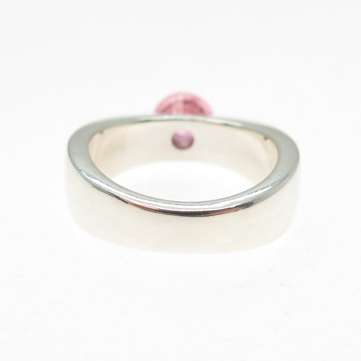 FOSSIL 925 Sterling Silver Vintage Round-Cut Pink C Z Modernist Ring Size 7.5