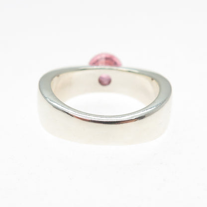 FOSSIL 925 Sterling Silver Vintage Round-Cut Pink C Z Modernist Ring Size 7.5