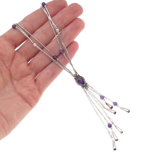 Carolyn Pollack Old Pawn Sterling Silver Vintage Amethyst Chain Necklace 16-18"
