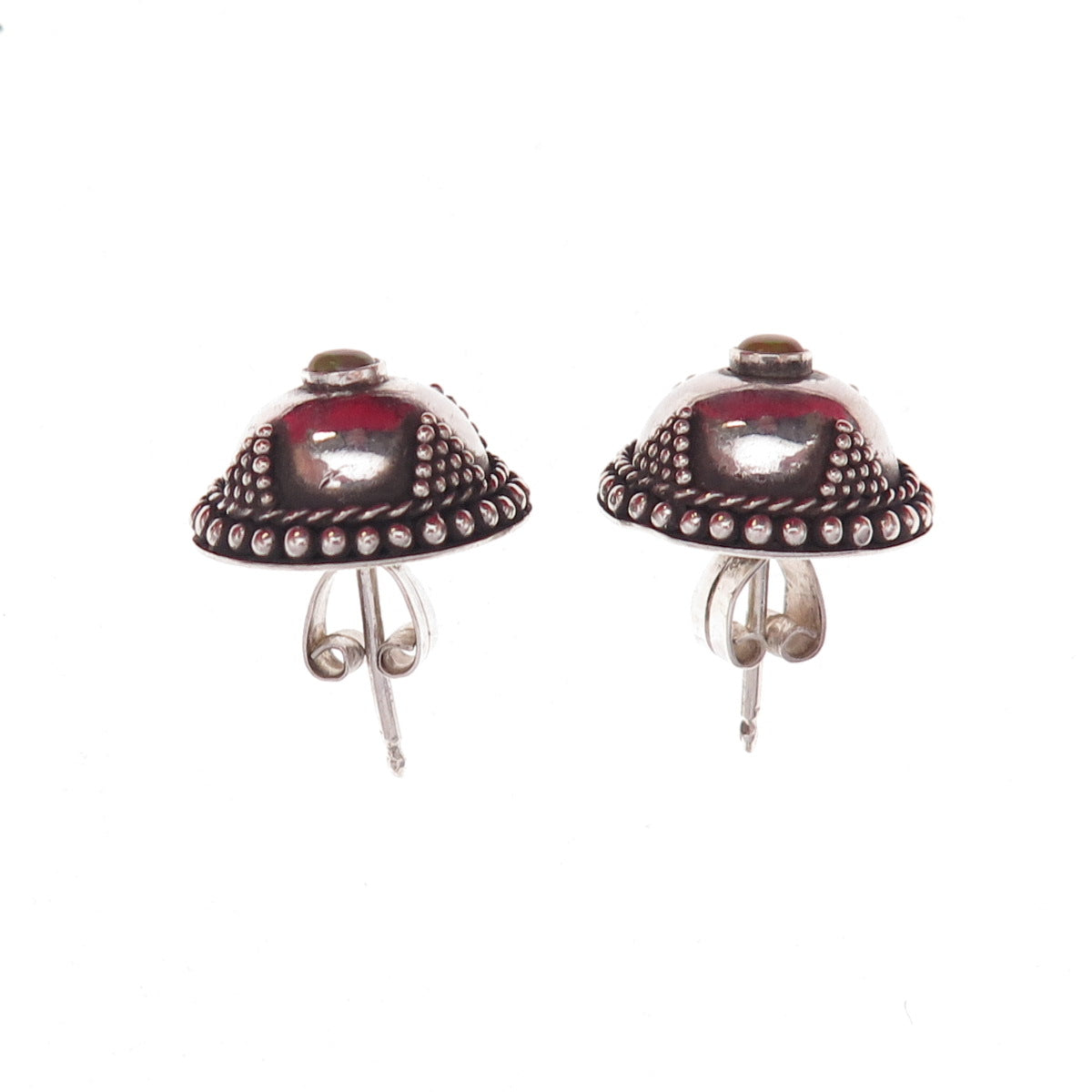 925 Sterling Silver Vintage Real Opal Cross Dome Oxidized Earrings