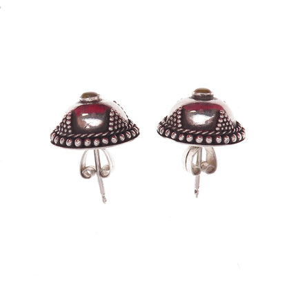 925 Sterling Silver Vintage Real Opal Cross Dome Oxidized Earrings