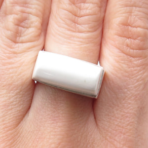 925 Sterling Silver Vintage Real White Onyx Modernist Ring Size 8.25