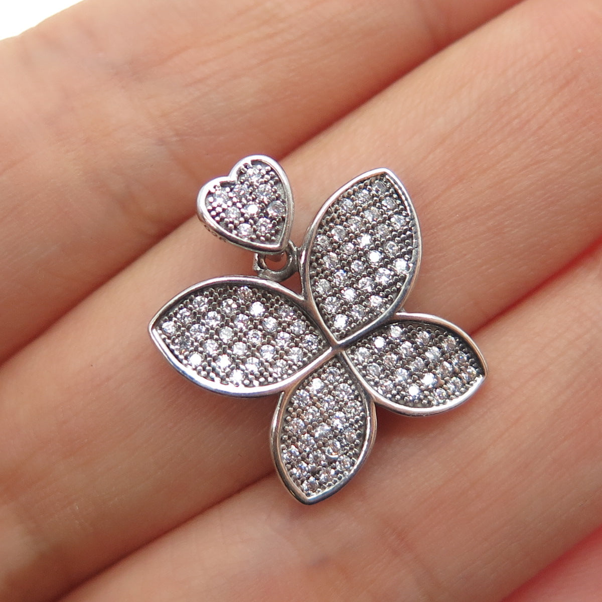925 Sterling Silver Round-Cut C Z Butterfly Heart Mini Slide Charm Pendant