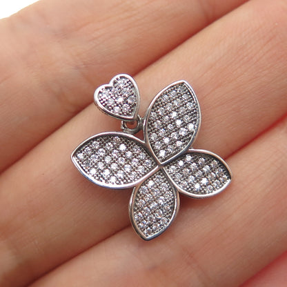925 Sterling Silver Round-Cut C Z Butterfly Heart Mini Slide Charm Pendant