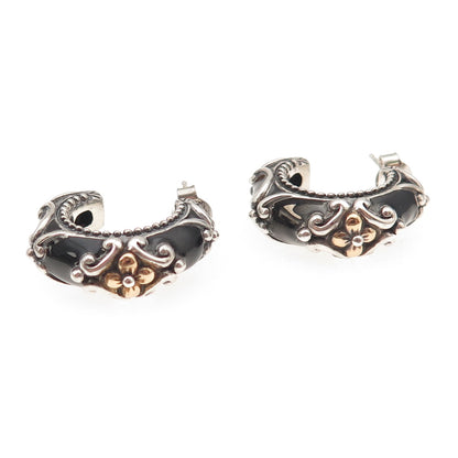 Barbara Bixby 925 Sterling Silver 18K Gold Enamel Floral Hoop Earrings