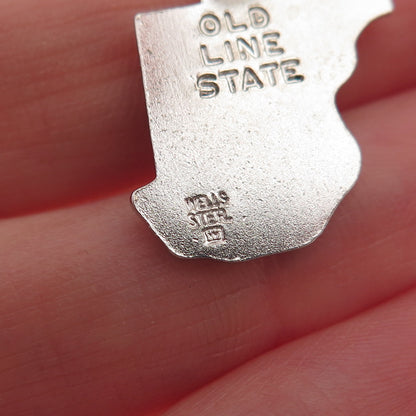 Wells 925 Sterling Silver Vintage Maryland State Map Mini Charm Pendant