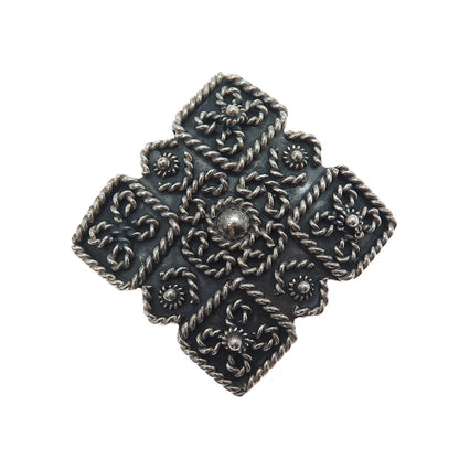 925 Sterling Silver Vintage Mexico Flower Cannetille Oxidized Pin Brooch Pendant