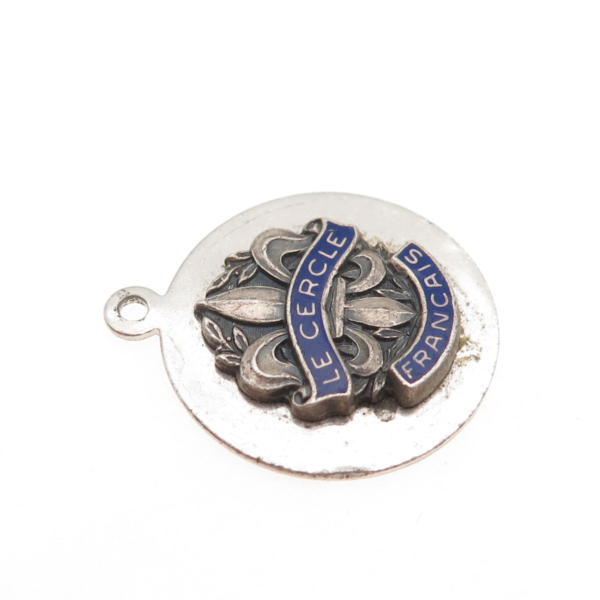 925 Sterling Vintage Enamel Le Cercle Francais High School Fleur de Lis Pendant