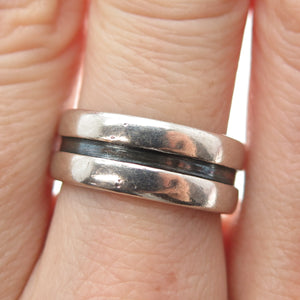 THE SILVERSMITH Sterling Silver Vintage Modernist Oxidized Band Ring Size 7.25
