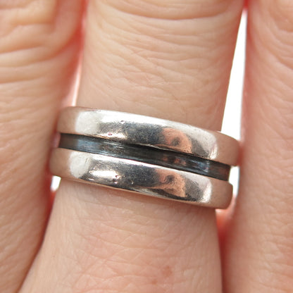THE SILVERSMITH Sterling Silver Vintage Modernist Oxidized Band Ring Size 7.25